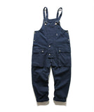 Men’s Retro Wide Leg Cargo Suspender Pants – Straight Fit Work Overalls