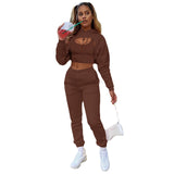 Three-piece Solid Color Set – Hooded Sweatshirt, Vest and Drawstring Trousers