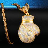 Zircon Faux Gold Boxing Gloves, Pendant Necklace