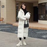 Women's Super Long Down Jacket, Puffer Thick Coat, Hooded Zippered Warm Fall Winter Casual Clothes