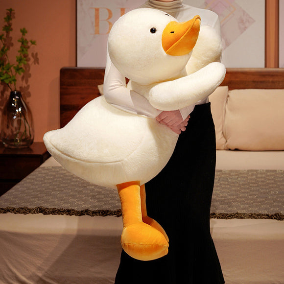 Lying Big, White Duck, Feather Plush Toy, Soft and Adorable Pillow