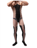 Men’s Sheer Jacquard Bodysuit – Silky Transparent One-piece Stockings
