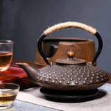 Cast Iron Peony Boiling Teapot, Pig Iron Teapot, Uncoated Tea Set