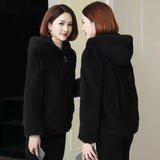 Thickened Velvet Coral Fleece Coat, Women's Winter Double-sided Fleece Hooded Warm Sweater, Zipper Cardigan Jacket