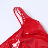 Bright Leather One-shoulder Breast-packed Hip Skirt