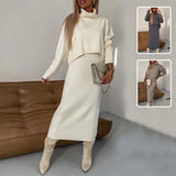 2 Pcs Sweater Suit, Winter Fashion Turtleneck Pullover and Sleeveless Long Dress, Trendy and Stylish Women's Clothing