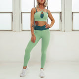 Contrasting Color Stitching Workout Clothes, Outdoor Running Yoga Fitness Set