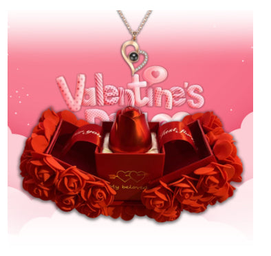 Valentine's Day Gift, Soap Rose Gift Box, Crystal Pendant Necklace Eternal Flower Jewelry Box Set