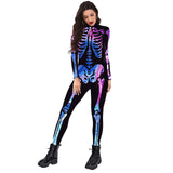 New Halloween, Colorful Human Skeleton Print, Jumpsuit