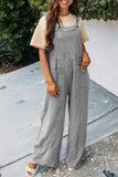 Fashion Square Neck Jumpsuit with Pockets, Spring Summer Casual Solid Color Loose Overalls