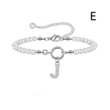 New Fashion Toggle Clasp Initial Bracelet, Women's A-Z Letter Pendant, 6mm Pearl Bracelet for Women