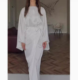 Batwing Sleeve Belted Solid Color Gown – Elegant Loose Fit Women’s Dress