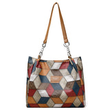 Retro Geometric Pattern Color-matching Shoulder Bag, Fashion Large Capacity Stitching Handbag or Totes for Women