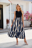 Round Neck Sleeveless Long Dress, Summer Fashion Striped Print Dresses, Women's Clothing
