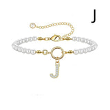 New Fashion Toggle Clasp Initial Bracelet, Women's A-Z Letter Pendant, 6mm Pearl Bracelet for Women
