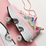Transformable Boots with Four Wheels, Dual-use Double-row Heelys Roller Skating Shoes