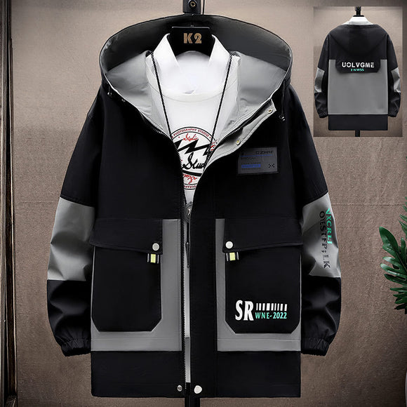 Color Matching Overalls, Spring and Autumn Hooded Jacket