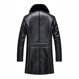 Winter Big Fur Collar Men's Leather Coat, Padded Fleece Jacket