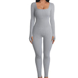Women's Yoga Sports Fitness Jumpsuit, Workout Long Sleeve Square Collar Clothing