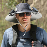 Solar Powered Wide Brim Sun Hat with Cooling Fan – USB Rechargeable Outdoor Fishing & Hiking Cap