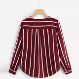 Striped Women's V-neck Long Sleeve Shirt