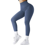 High Waist Seamless Leggings, Threaded Knitted Fitness Solid Women's Slimming Yoga Pants, Elastic Running Sports Tights