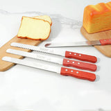 Stainless Steel Bread Knife with Red Wooden Handle – Fine-tooth Serrated Cake & Toast Slicer