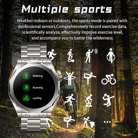 Waterproof GPS Track, Outdoor Sports, Three Strap, Stainless Steel Smartwatch