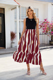 Round Neck Sleeveless Long Dress, Summer Fashion Striped Print Dresses, Women's Clothing