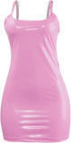 Sexy Backless Party Short Dress, Sleeveless Straps Club Dress, Vestido Women's Latex Bodycon Mini Skirt, Pink