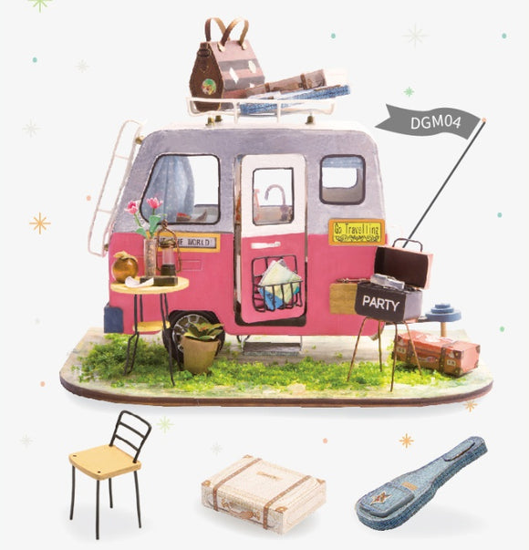 Happy Camper Miniature Dollhouse Trailer, DIY Kit