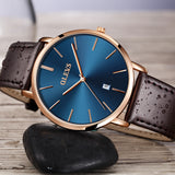 Fashion Casual Watch for Men, Leather Sports Waterproof Auto Date Quartz Wristwatch
