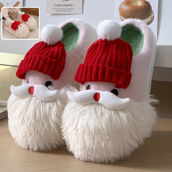 Cute Christmas Santa Claus Home Slippers, Winter Warm Indoor, Non-slip Floor Plush Shoes for Unisex