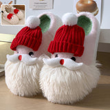 Cute Christmas Santa Claus Home Slippers, Winter Warm Indoor, Non-slip Floor Plush Shoes for Unisex