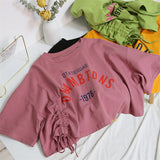 Women’s Summer Crop Top, Chic Drawstring Short Sleeve T-shirt for Girls, Casual Fashion Tee