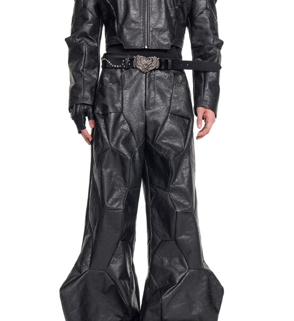 Special-shaped Deconstruction Stitching PU Leather Men's Suit