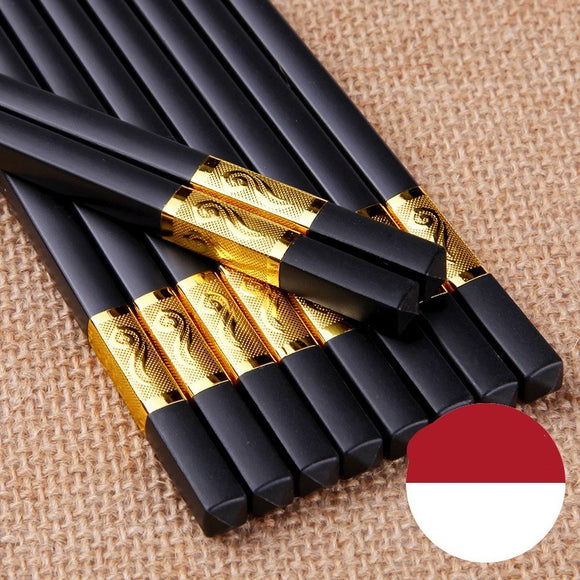 Household or Restaurants - Solid Wood, Matte Black, Alloy Chopsticks