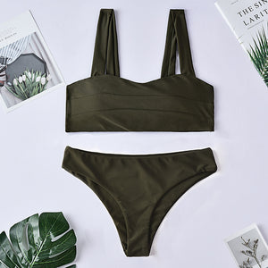 Solid Color Shoulder Split Swimsuit for Women