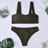 Solid Color Shoulder Split Swimsuit for Women