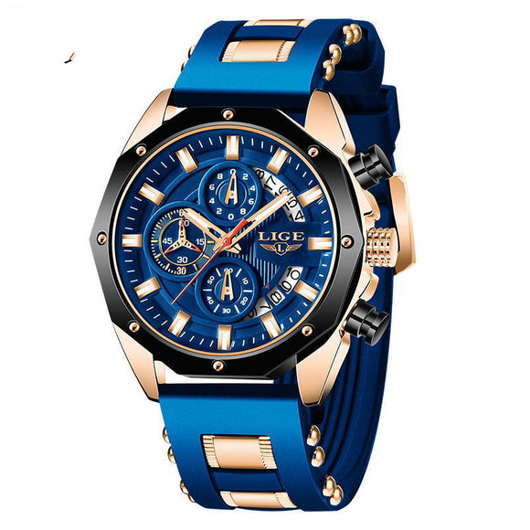 Fashion Men's Watches, Top Brand Luxury Silicone Sports Quartz Date Clock, Waterproof Chronograph Wristwatch