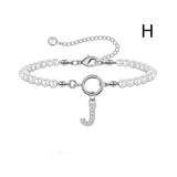 New Fashion Toggle Clasp Initial Bracelet, Women's A-Z Letter Pendant, 6mm Pearl Bracelet for Women