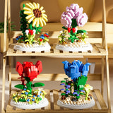 Small Particle Building Blocks Flower Toy, Assembled Gift Preserved Flower Ornaments