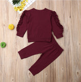 Newborn Baby Boys' Girls Ruffles Jumper, Solid Long Sleeve Sweatshirt Tops Pants, Infant Kids' 2 Pcs Outfits Clothes