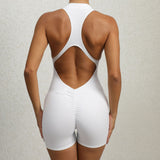 Zippered Yoga Fitness Shorts Jumpsuit, Sleeveless Tummy Control Stretch Shapewear, Butt Lifting Sportswear for Women