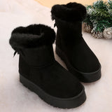 Bow-knot Snow Winter Plus Velvet Warm Thick-soled Ankle Boots for Women, Simple Daily Leisure Cotton Shoes