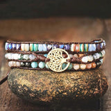 Couple Bracelet with Natural Stones – Handwoven Multi-layer Tree of Life Design