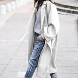 Casual Long Jacket with Pockets, Solid Color Single Breasted Lapel Woolen Coat for Women, Warm Winter Clothing