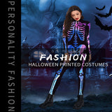 New Halloween, Colorful Human Skeleton Print, Jumpsuit