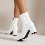 Chunky Heel Pointed Toe Boots with Side Zipper, Fashion Mid-calf Shoes for Women