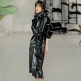 Women's Spring Two-piece Leather Skirt, Fashion Black Suit